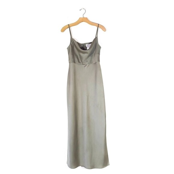 ANTHROPOLOGIE x BHLDN Cali Satin Cowl-Neck Midi Slip Dress in Olive Green US 4 - Picture 1 of 14